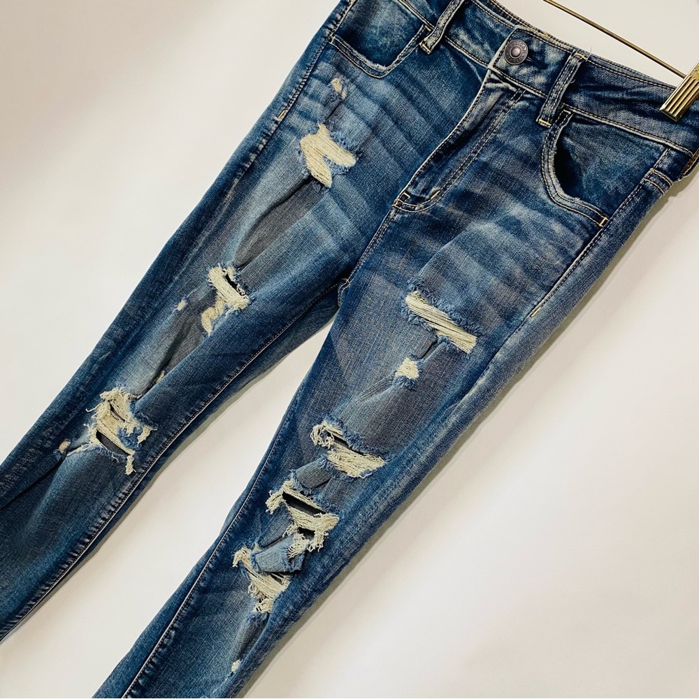 American Eagle Womens Medium Blue Washed Hi Rise Jegging Crop Jeans Size 10 - Picture 3 of 7